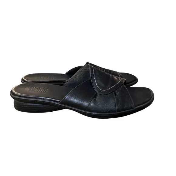 Munro Abby Black Leather Sandals 12 SS Narrow USA Used Y2K - Picture 12 of 13